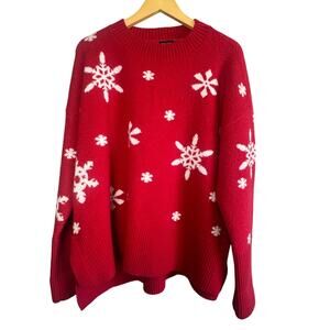 Grace + Karma Red Holiday Snowflake Sweater Women’s 1X Cozy Winter Knit